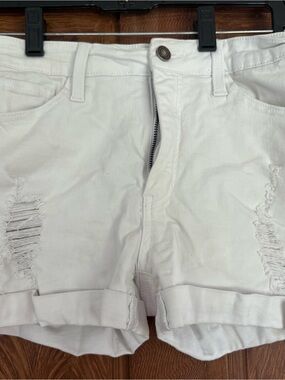 KanCan White Distressed Rolled-Hem Jean Shorts